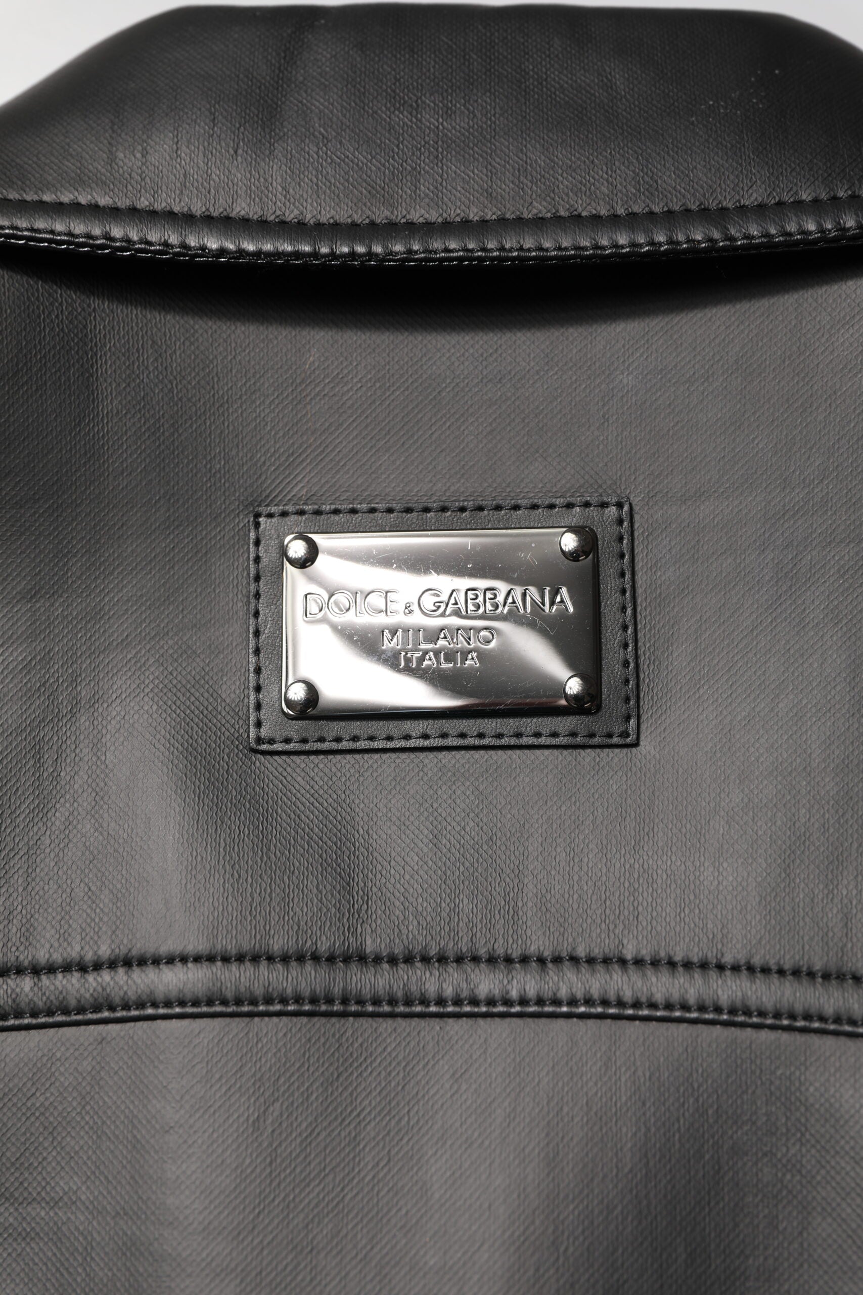 Black Polyester Button Down Biker Jacket