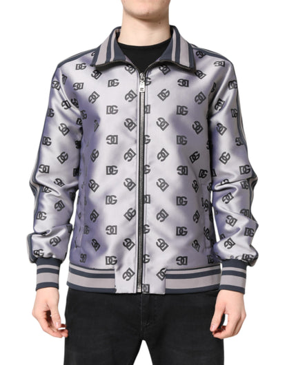 Gray Logo Monogram Full Zip Bomber Jacket