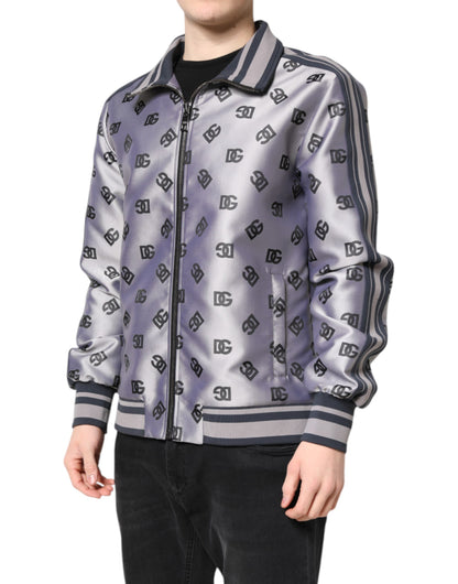 Gray Logo Monogram Full Zip Bomber Jacket