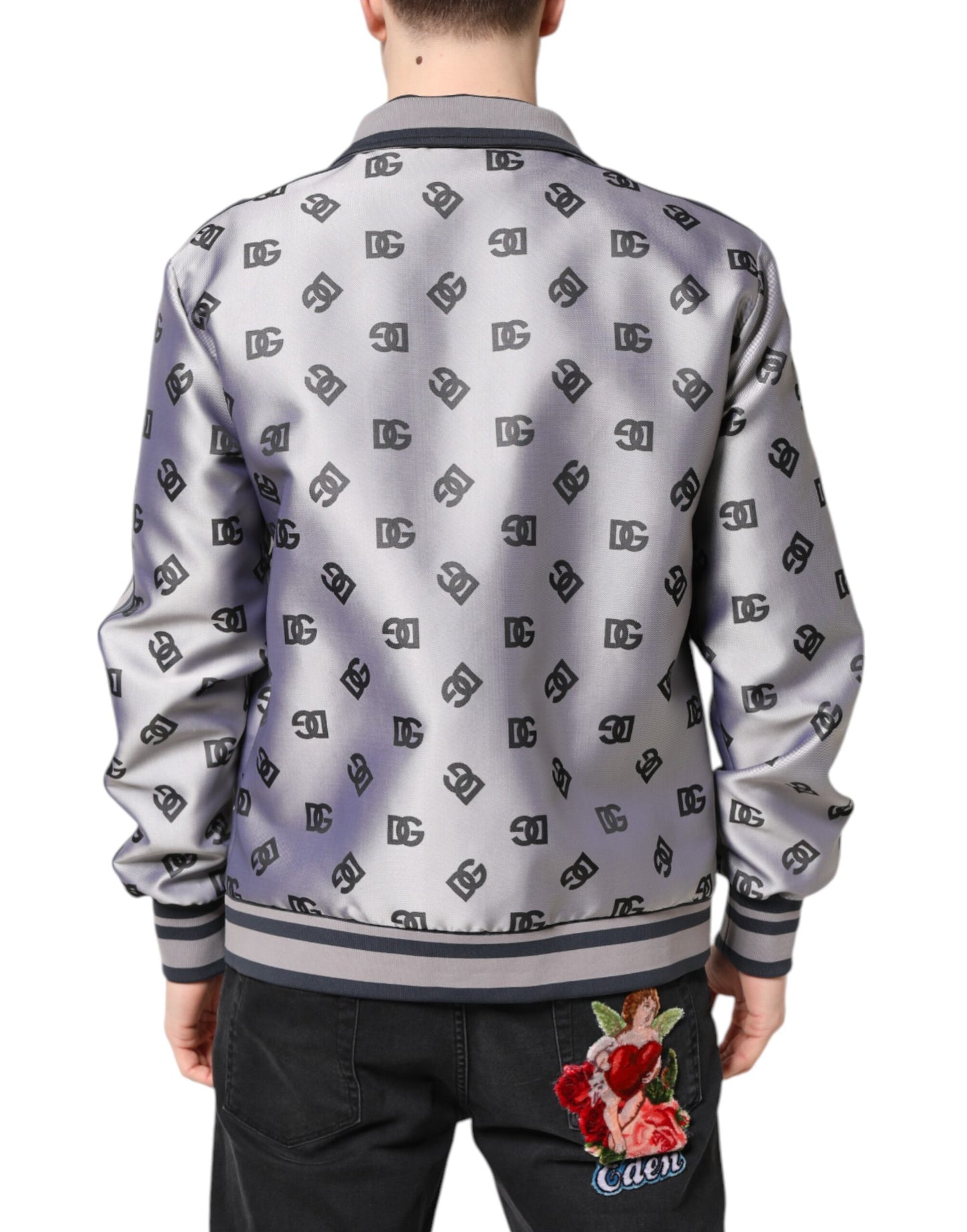 Gray Logo Monogram Full Zip Bomber Jacket