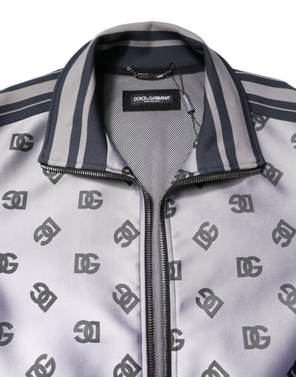 Gray Logo Monogram Full Zip Bomber Jacket