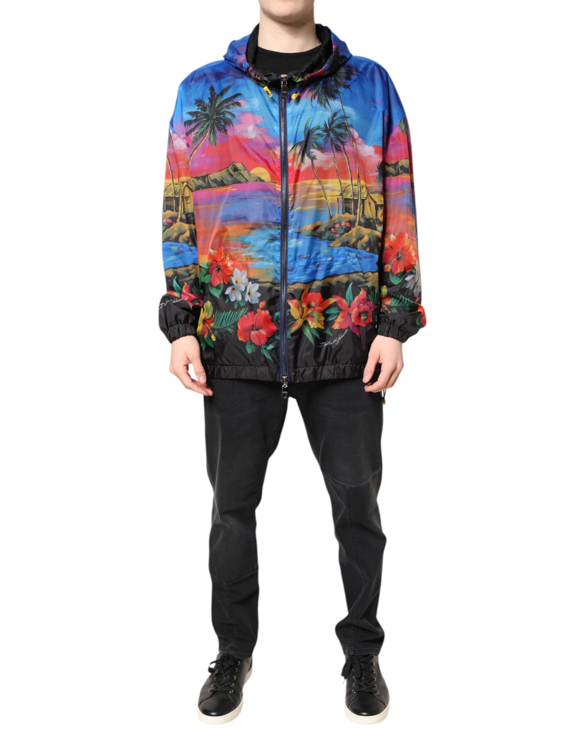 Multicolor Print Hooded Windbreaker Jacket