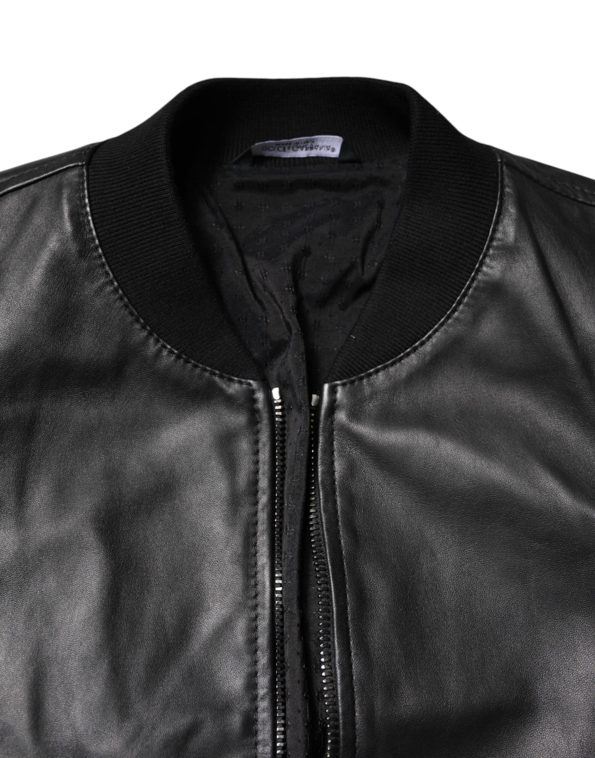 Black Lambskin Leather Full Zip Biker Jacket