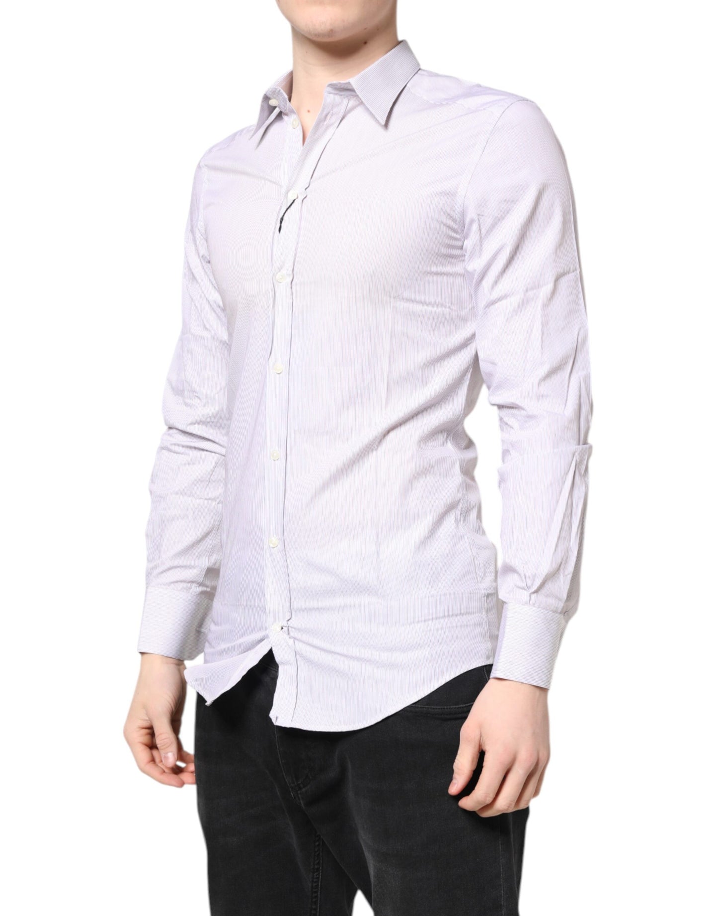 White Striped Cotton GOLD Long Sleeves Shirt