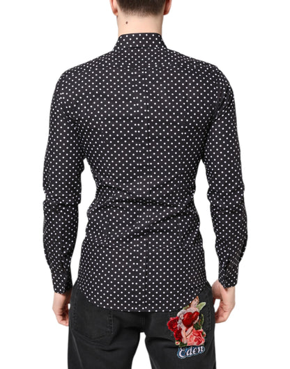 Black Polka Dot Long Sleeves Gold Formal Shirt