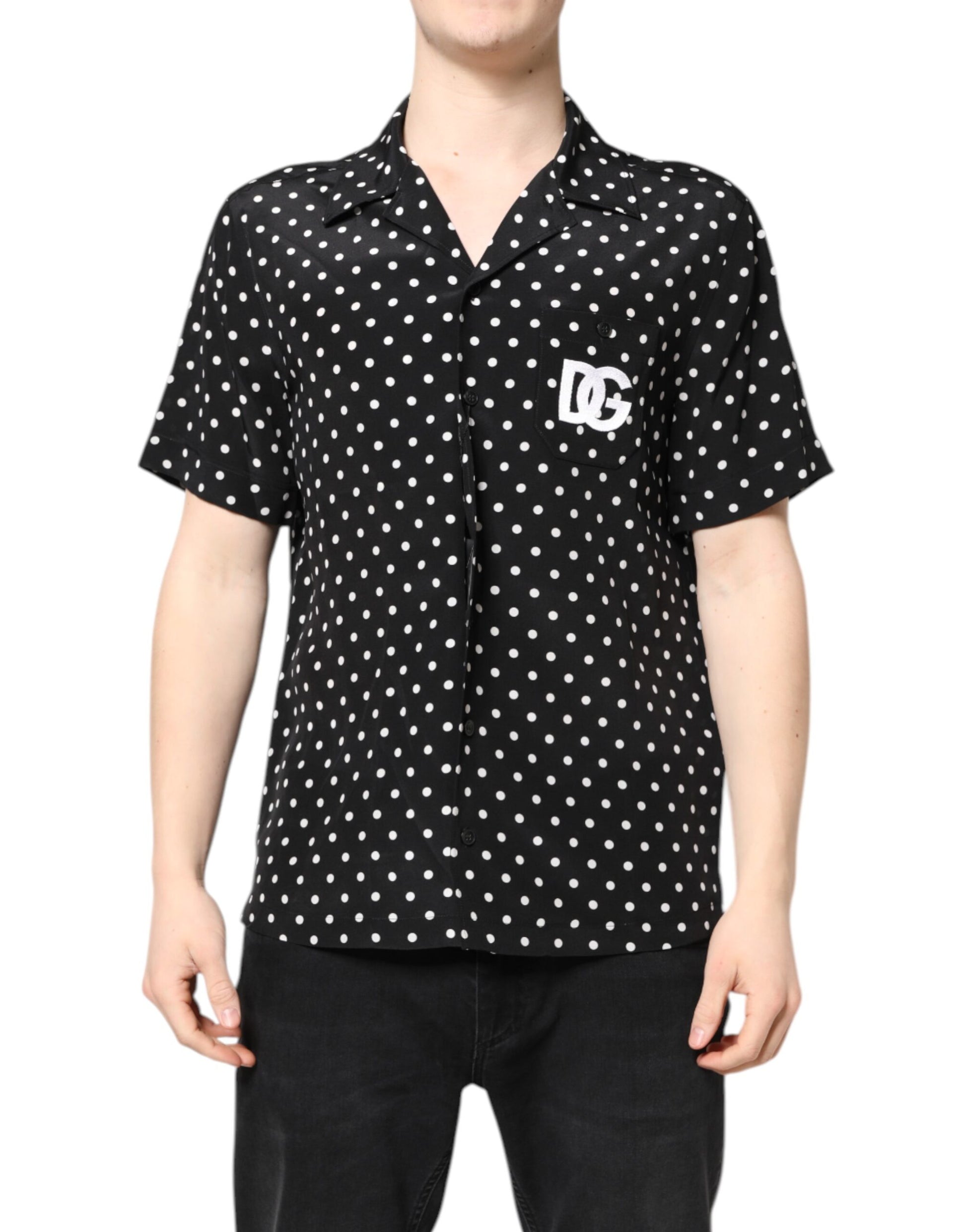 Black Polka Dot Short Sleeves Casual Shirt