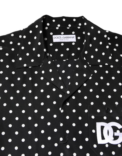 Black Polka Dot Short Sleeves Casual Shirt