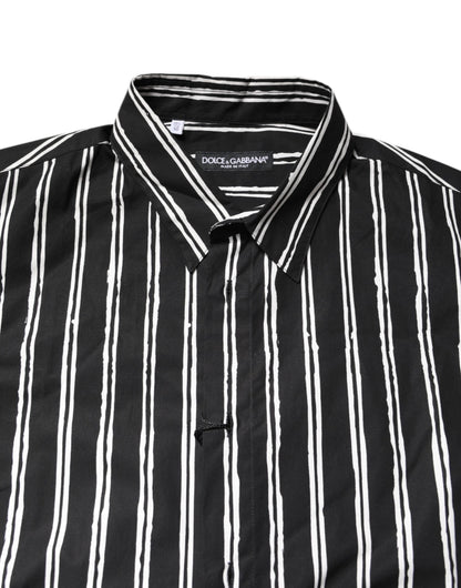 Black White Striped Cotton Dress Shirt