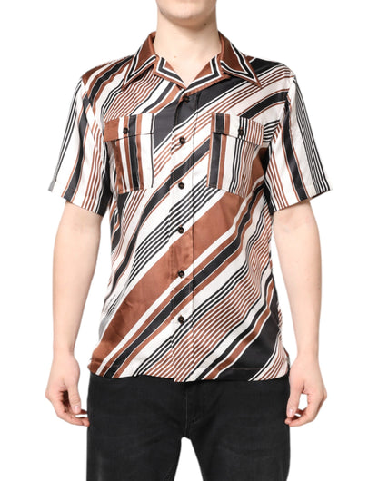 Multicolor Striped Silk Short Sleeves Shirt