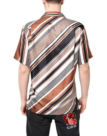 Multicolor Striped Silk Short Sleeves Shirt