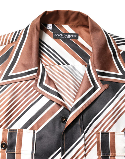 Multicolor Striped Silk Short Sleeves Shirt