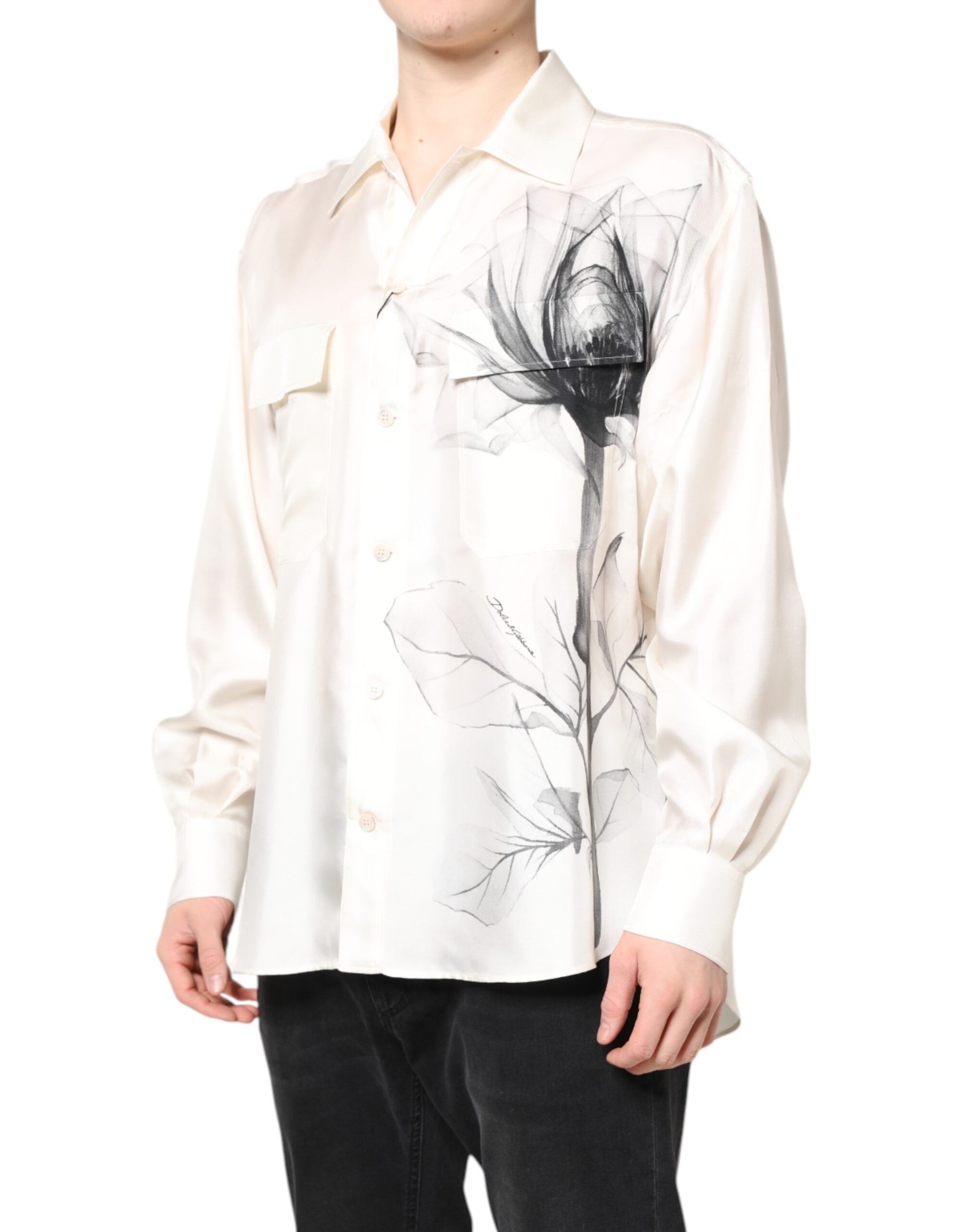 Ivory Silk Long Sleeves Men Casual Shirt