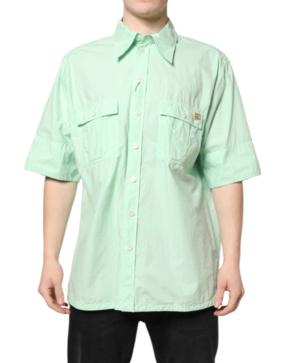 Green Cotton Short Sleeves Men Casual Shirt