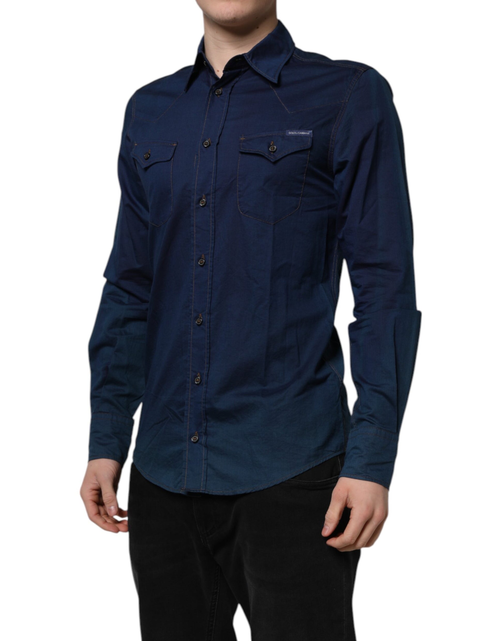 Blue Cotton GOLD Long Sleeves Casual Shirt