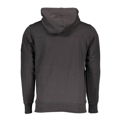 Black Cotton Men Sweater with Central Pocket and Hood