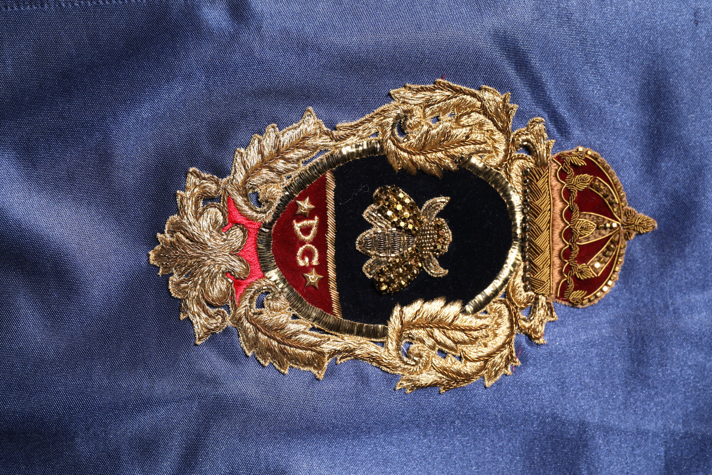 Blue Nylon Logo Patch Men Bomber Sweater