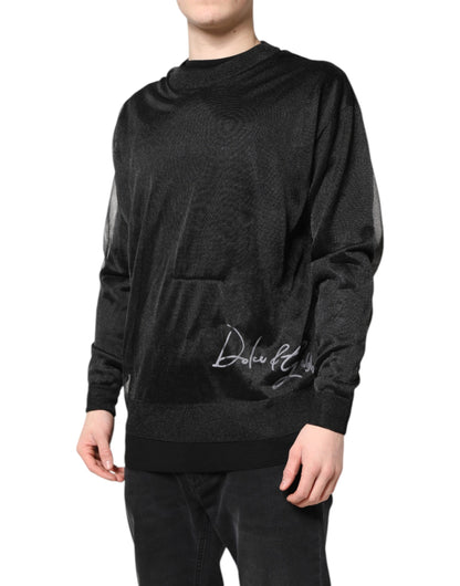 Black Logo Knitted Crewneck Pullover Sweater