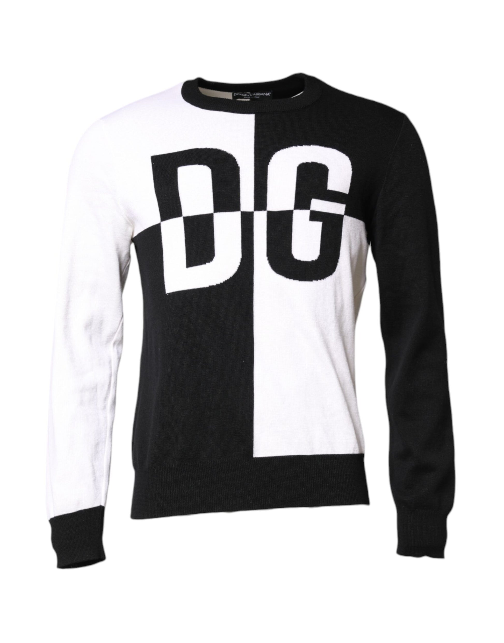 Black White Knit Logo Print Pullover Sweater