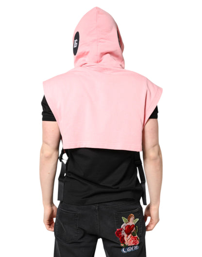 Pink Cotton Hooded Men Sportswear Vest Sweater