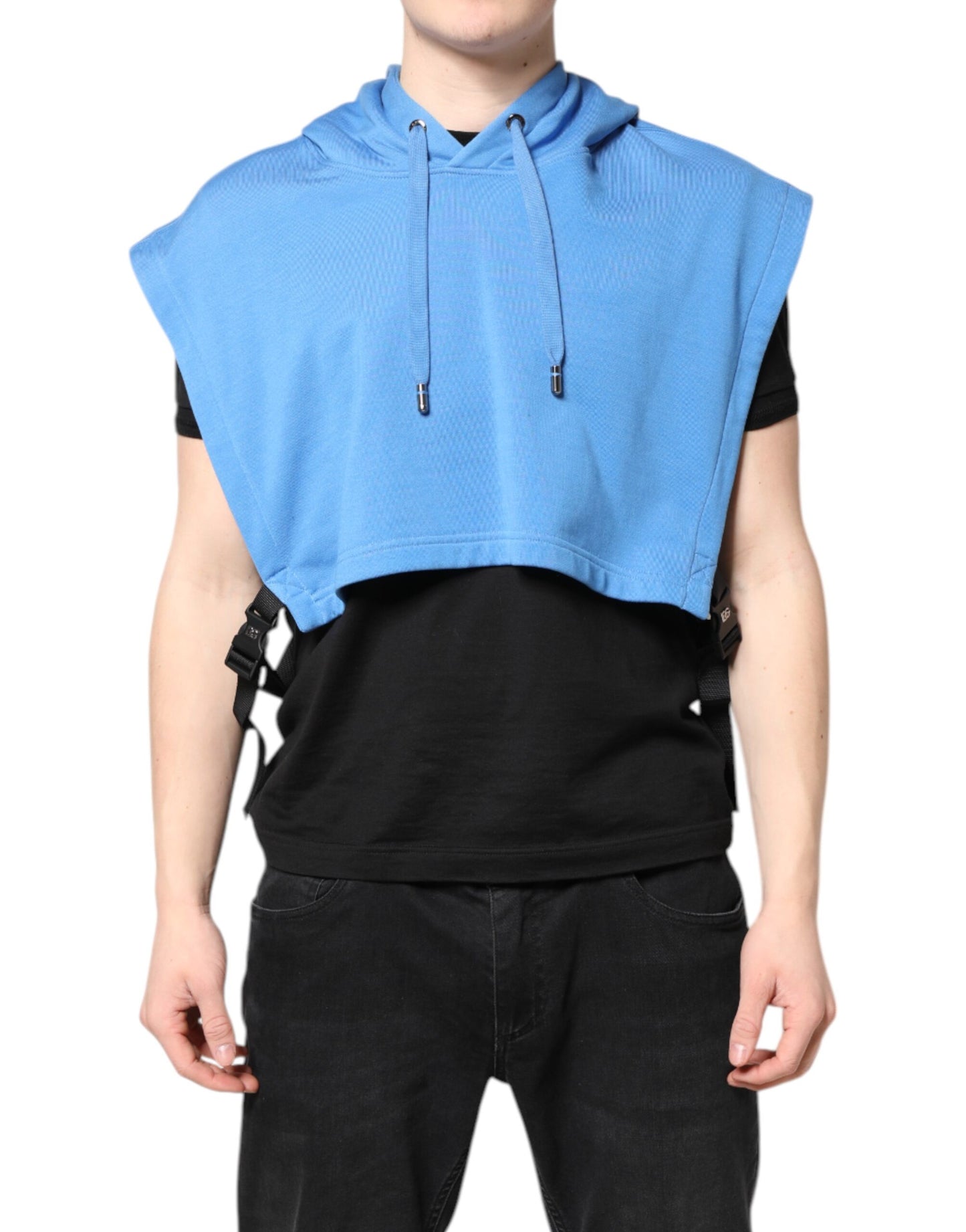 Blue Cotton Hooded Men Sportswear Vest Sweater