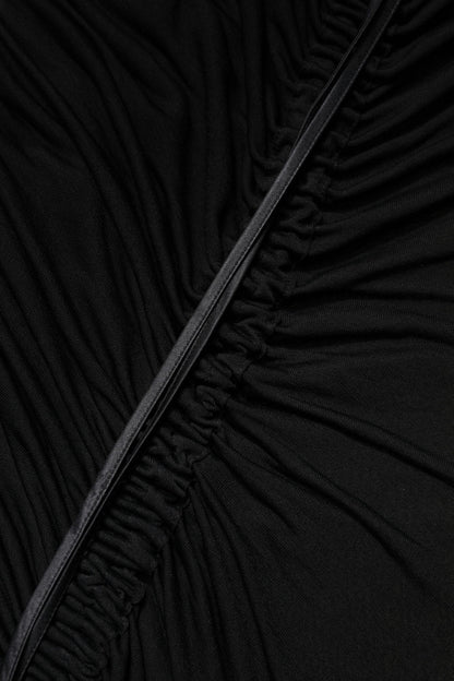 Black Mesh Trim Bodycon Long Sheath Dress