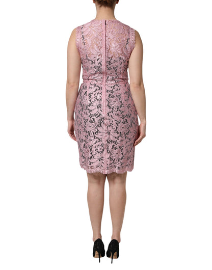 Pink Floral Lace Sleeveless Sheath Dress
