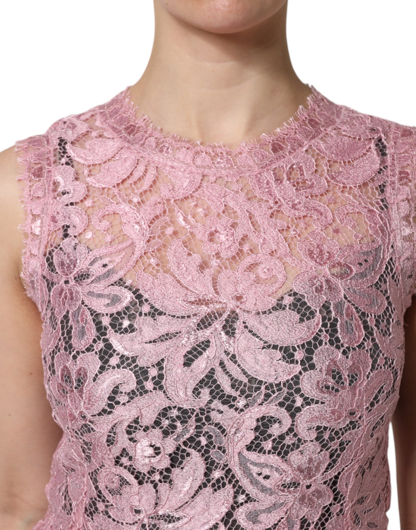 Pink Floral Lace Sleeveless Sheath Dress