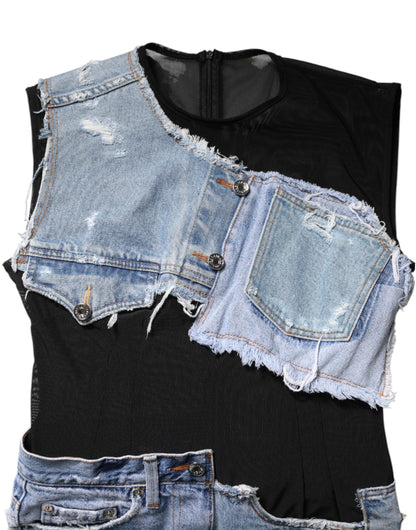 Black Blue Sleeveless Denim Mini Dress