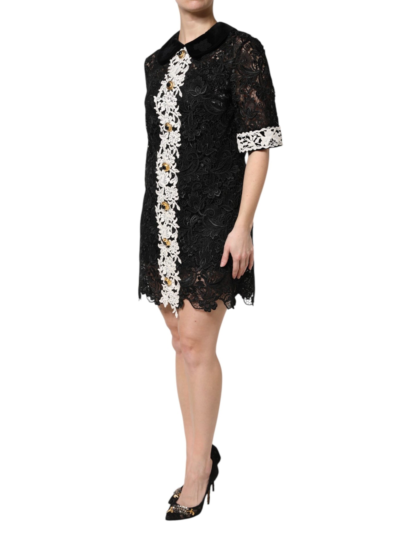 Black Floral Lace Embellished Mini Dress