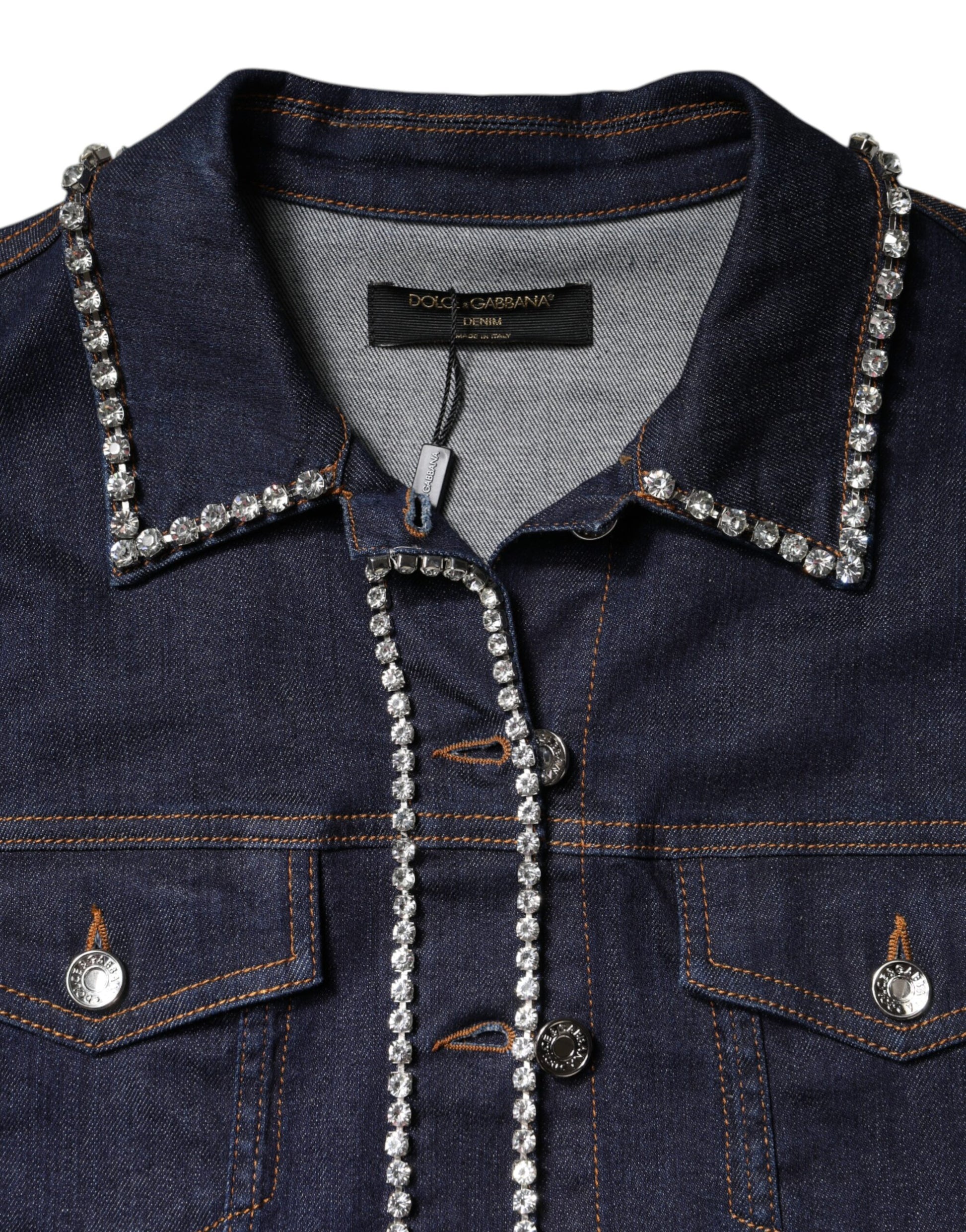 Blue Denim Cotton Crystal Embellished Jacket