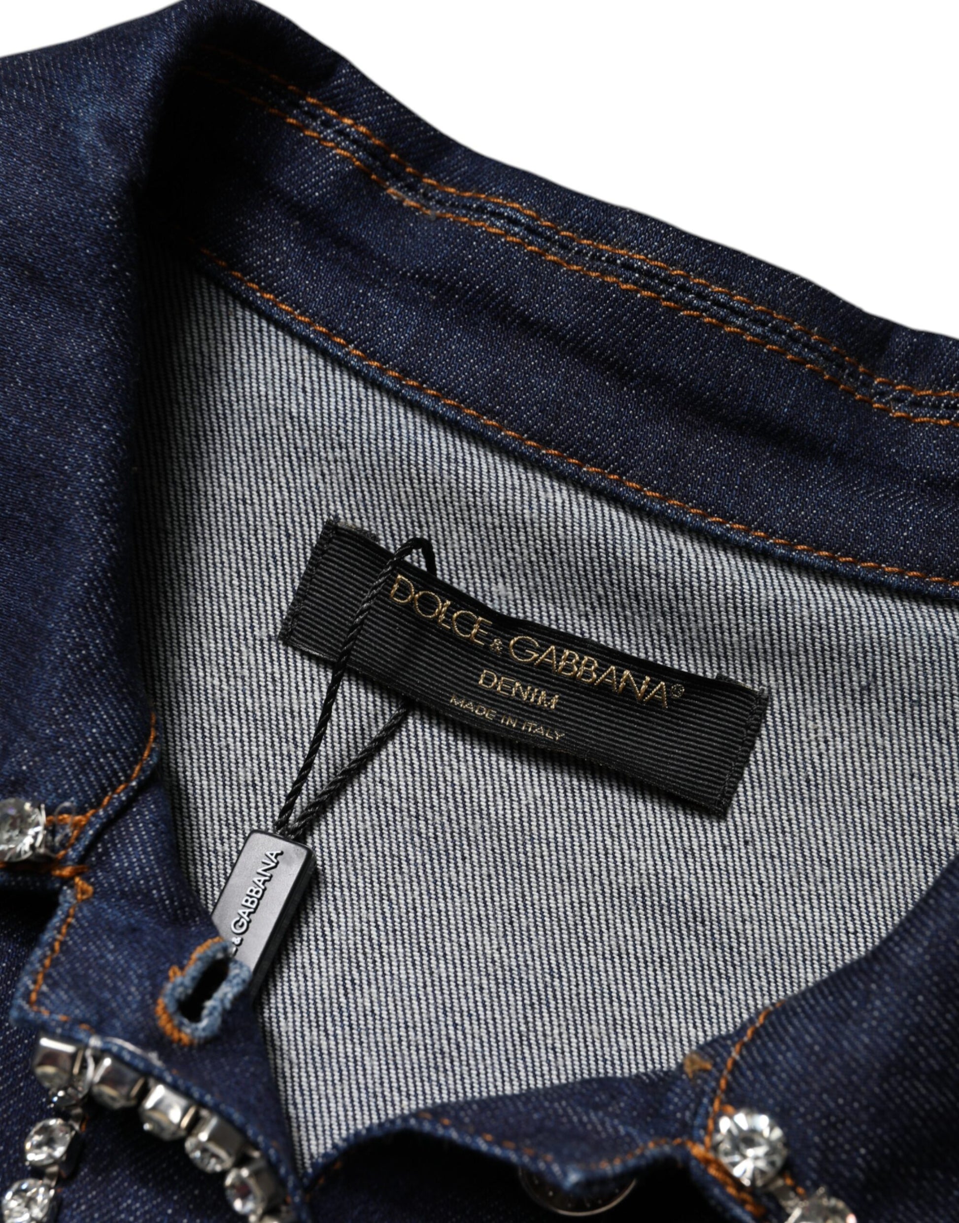 Blue Denim Cotton Crystal Embellished Jacket