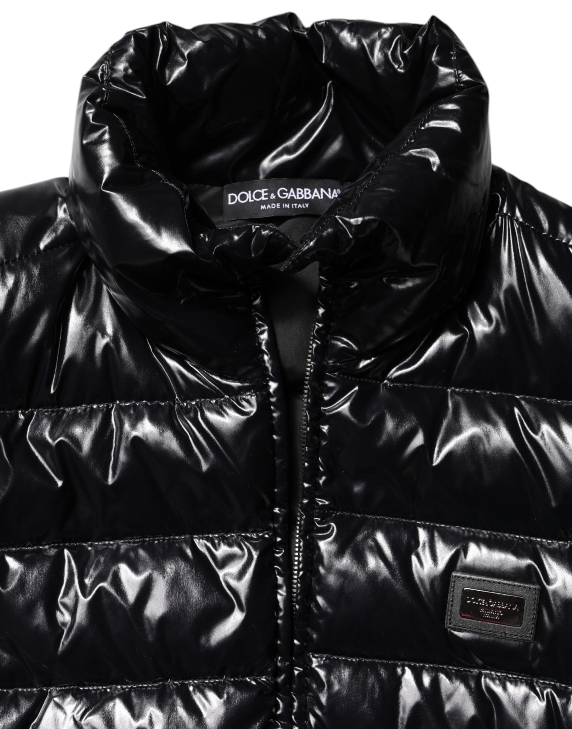 Black Logo Plaque Full Zip Puffer Jacket