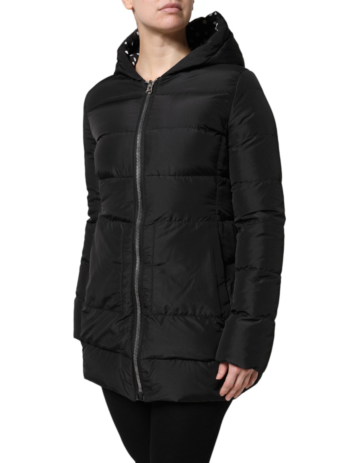 Black Puffer Hooded Zip Reversible Jacket
