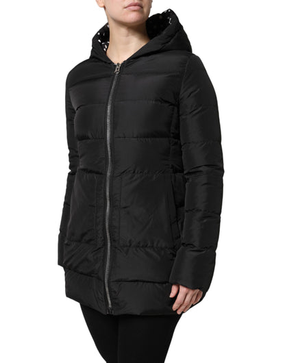 Black Puffer Hooded Zip Reversible Jacket