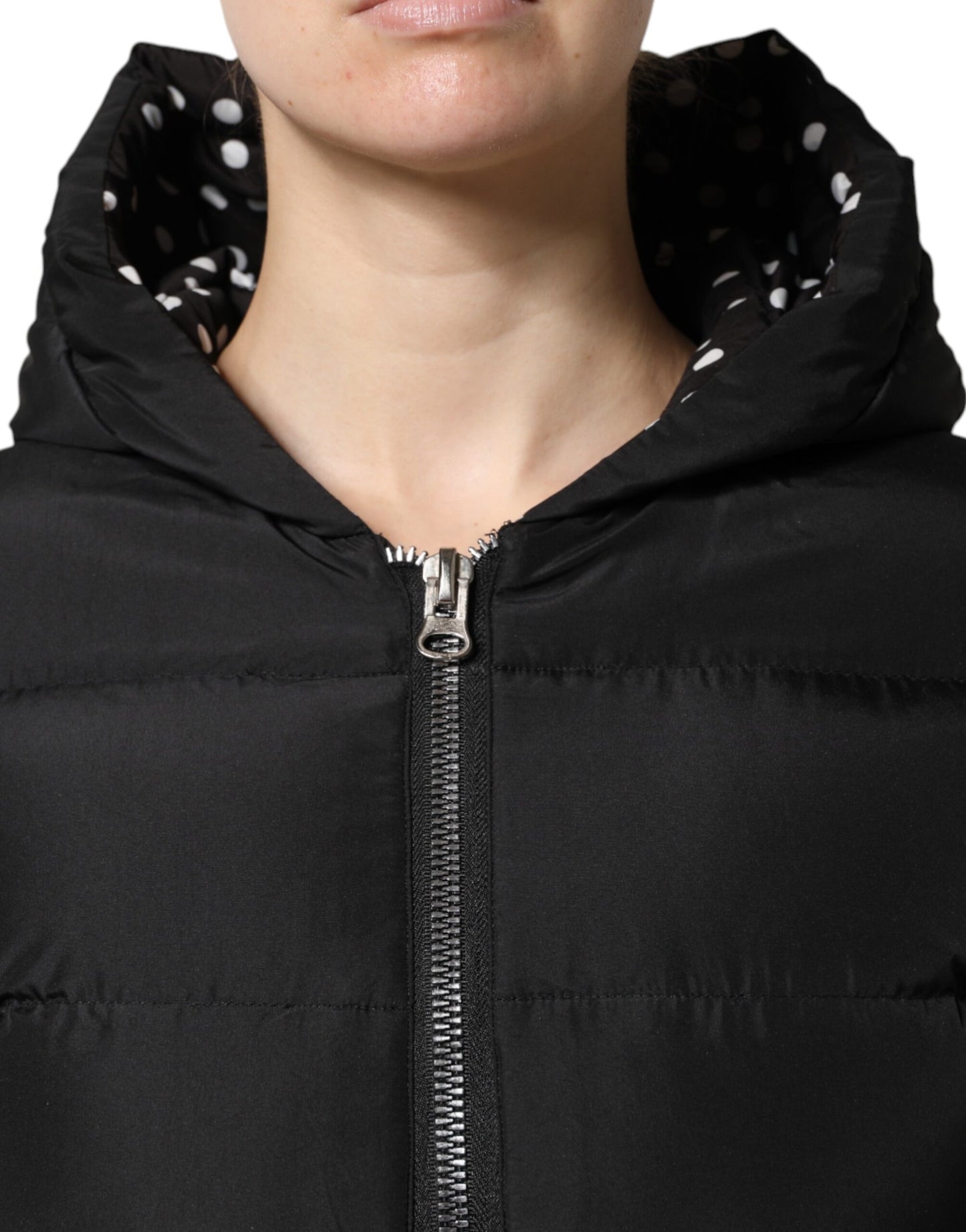 Black Puffer Hooded Zip Reversible Jacket