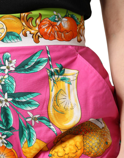 Pink Printed High Waist Hot Pants Shorts