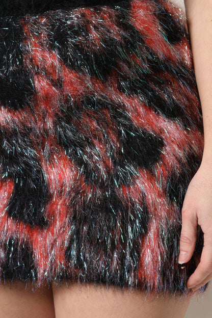 Multicolor Plush High Waist Mini Skirt