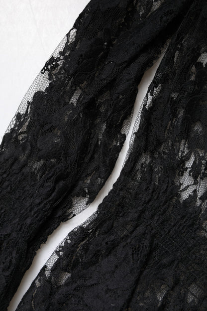 Black Cotton Floral Lace Women Blouse Top