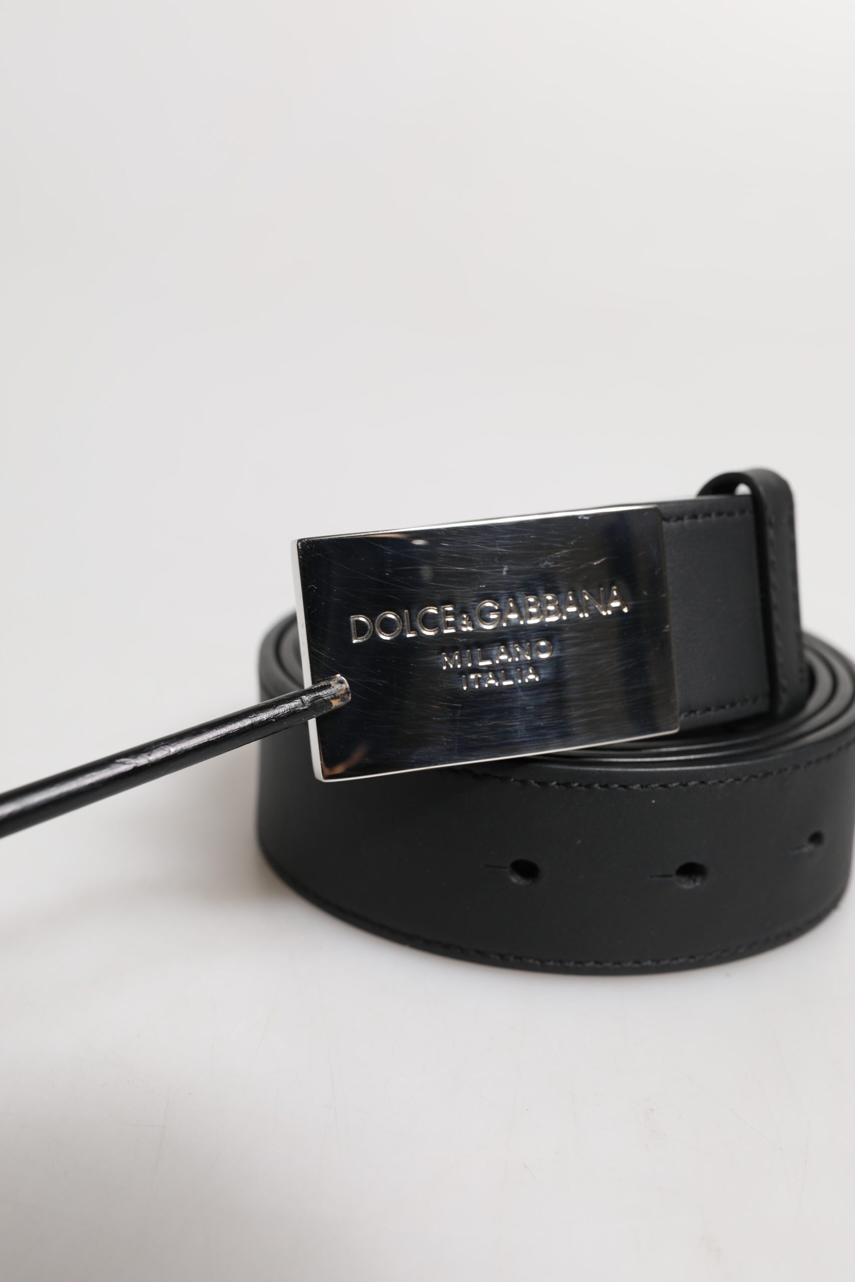 Black Classic Silver Metal Logo Buckle Belt