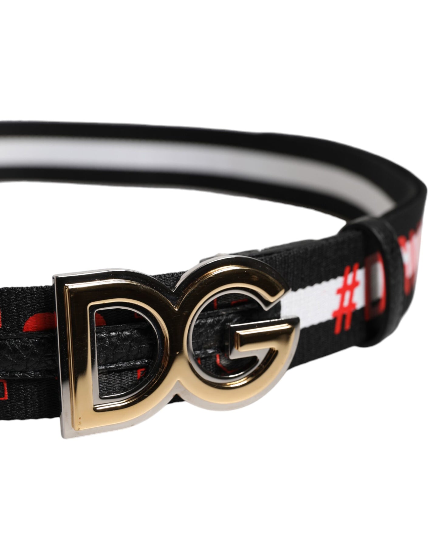 Black Cotton Logo Print DG Buckle Belt