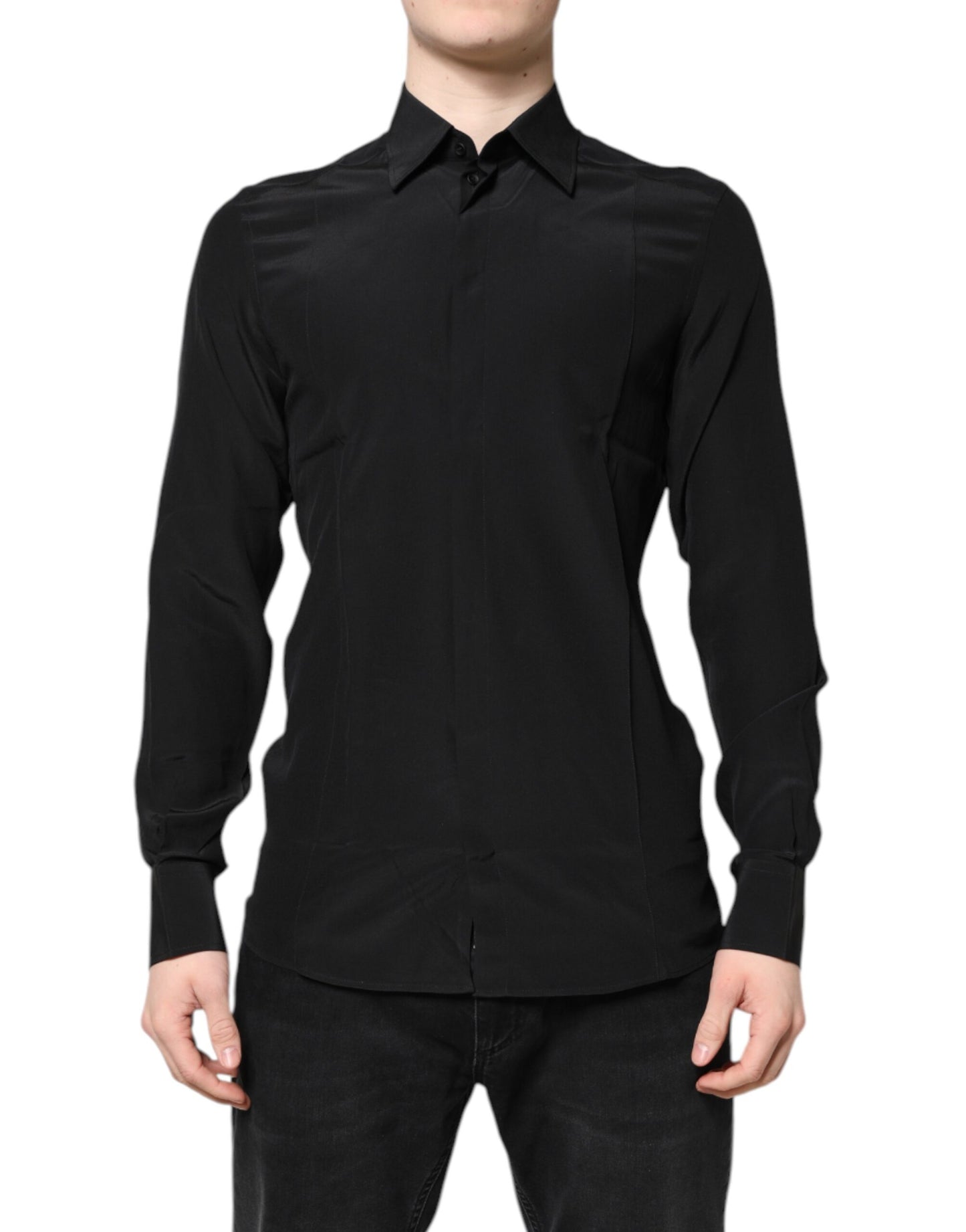 Black Silk GOLD Long Sleeves Dress Shirt