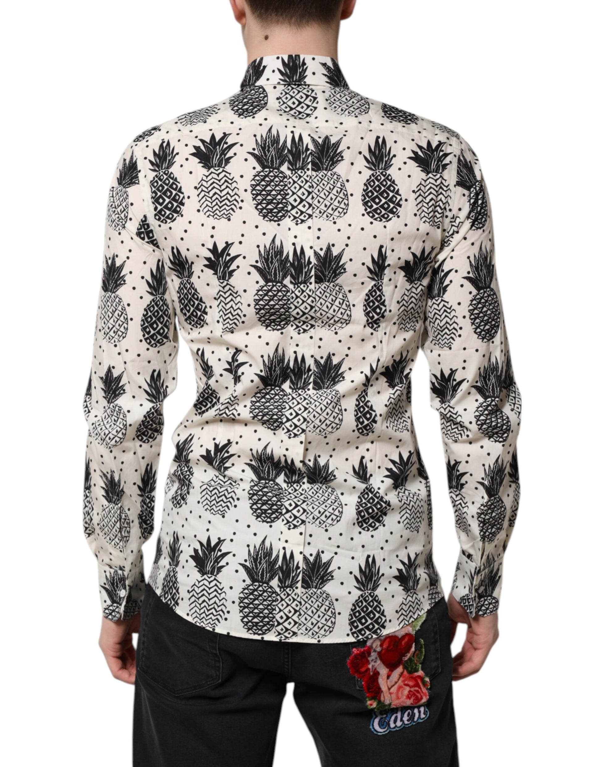 White Pineapple Print Long Sleeve GOLD Shirt