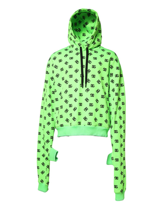 Green Polyester DGLogo Print Hooded Sweater