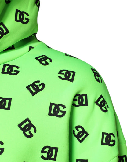 Green Polyester DGLogo Print Hooded Sweater