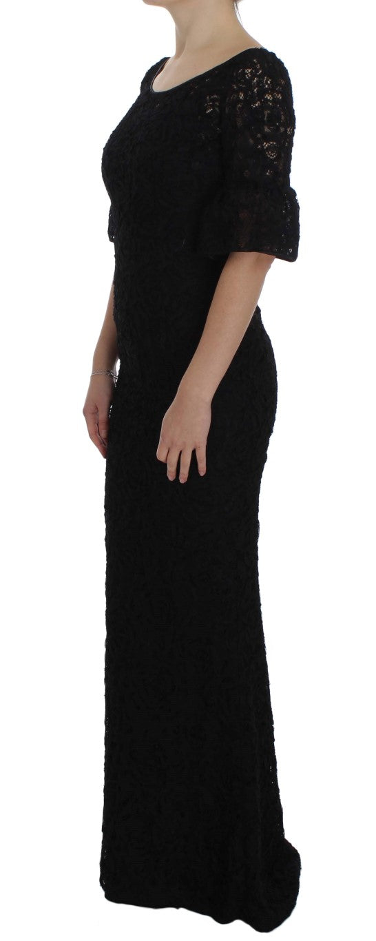 Elegant Black Floral Lace Maxi Dress