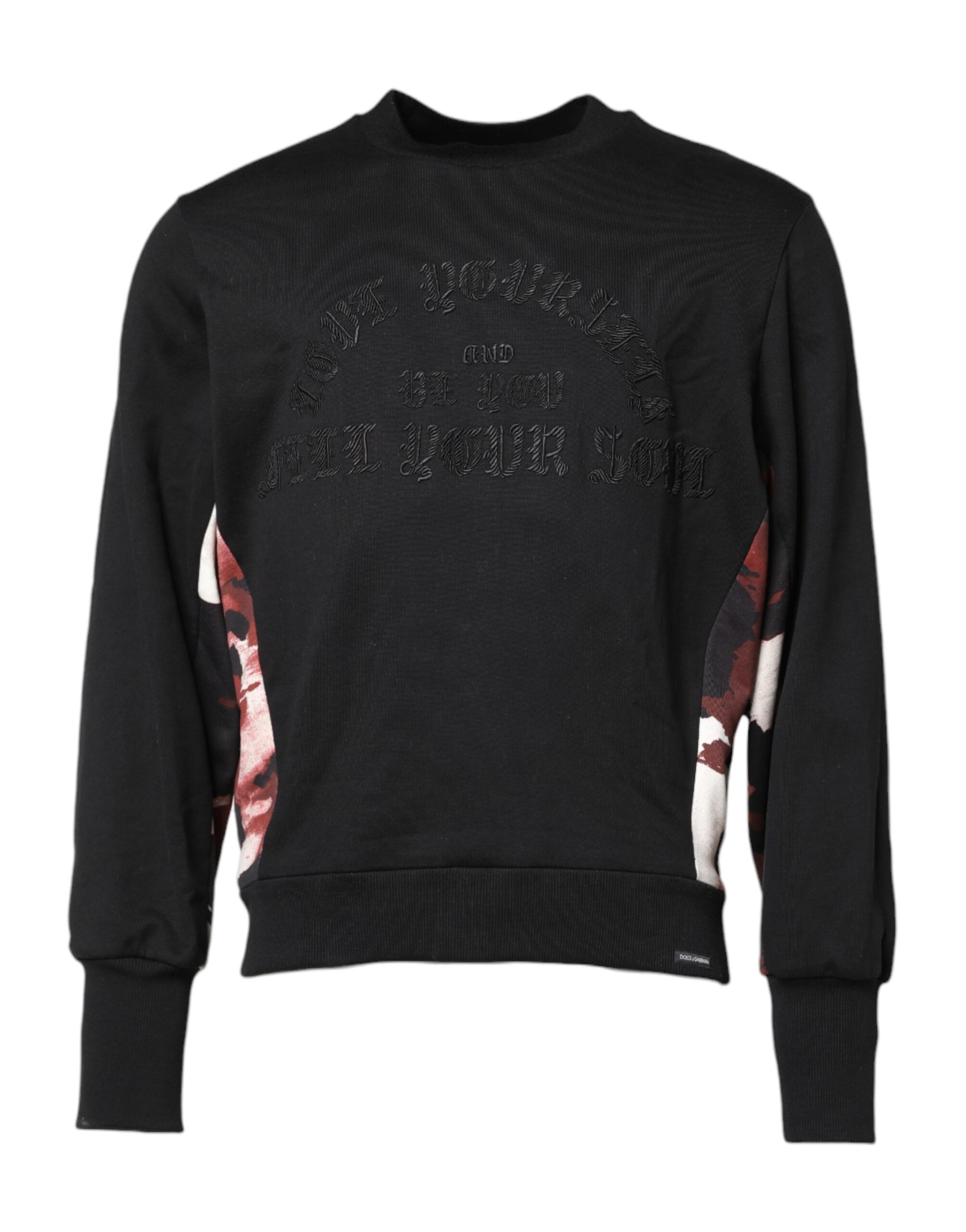 Black Embroidered Crew Neck Pullover Sweater