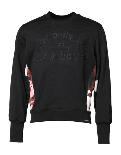 Black Embroidered Crew Neck Pullover Sweater