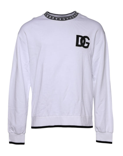 White Logo Cotton Crew Neck Pullover Sweater