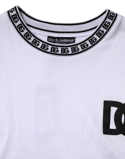 White Logo Cotton Crew Neck Pullover Sweater