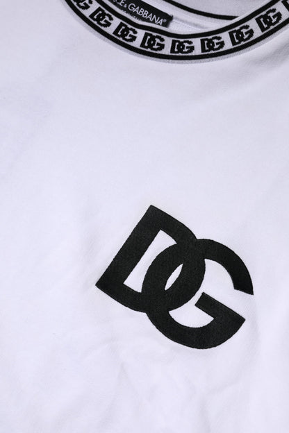 White Logo Cotton Crew Neck Pullover Sweater